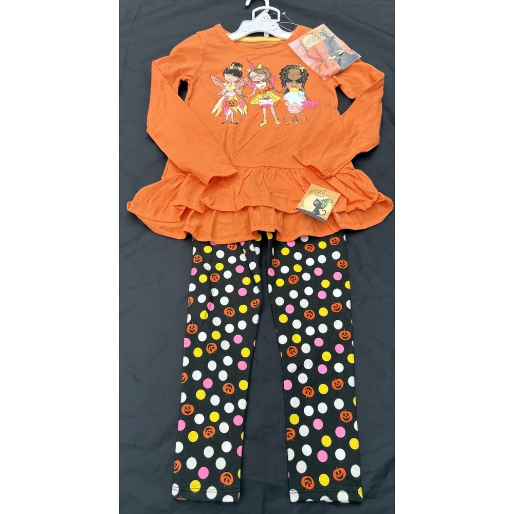 NWT Spooky Night Girls 3 Piece Halloween Outfit Sz S (5/6). Embellished. W Hair.